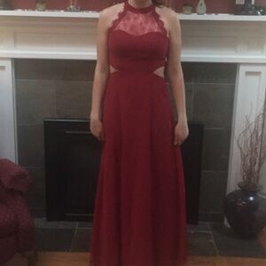 Vibrant Red Halter Prom Gown